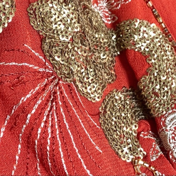 Free People RARE Ooh Lala embroidered Boho Top w/ gold sequins & open back, NWOT - Picture 8 of 10